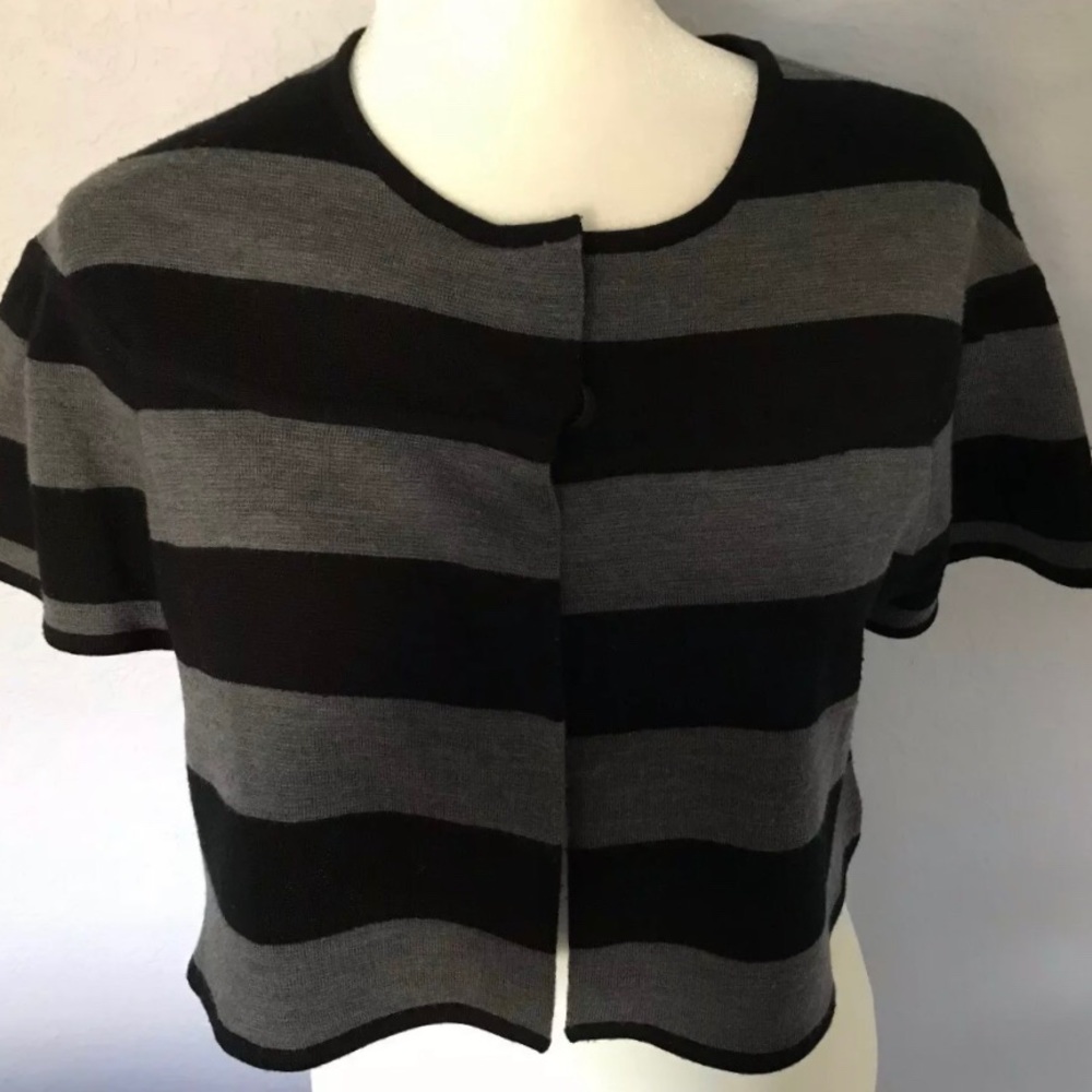 BCBG Max Azria Black & Gray Striped Cropped Sweater - Short Sleeve - Size S